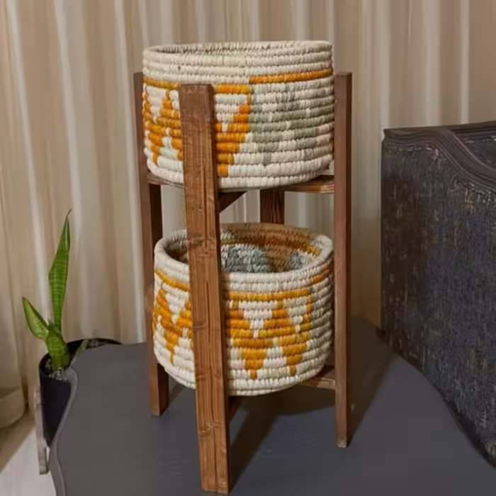 جا سیب زمینی پیاز حصیری چوبی دو طبقه