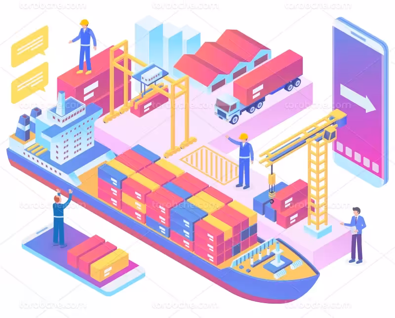 وکتور حمل و نقل کانتینر با کشتی | گرافیک با طعم تربچه