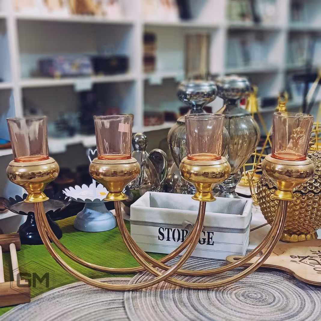 جاشمعی فلزی طلایی رومیزی 4شعله