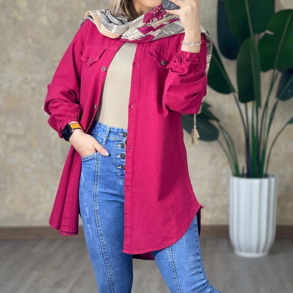 تونیک مانتویی جنس الیاف طبیعی فری سایز تا 48