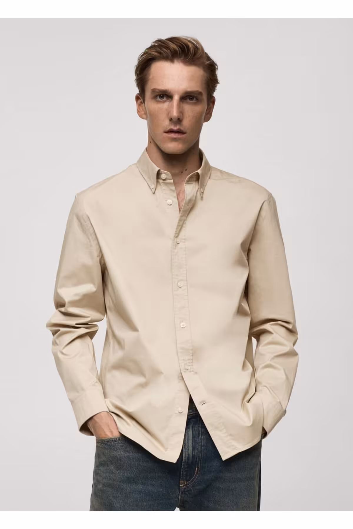 پیراهن / بلوز دکمه دار نود مردانه پنبه ای مناسب اورجینال MANGO Man