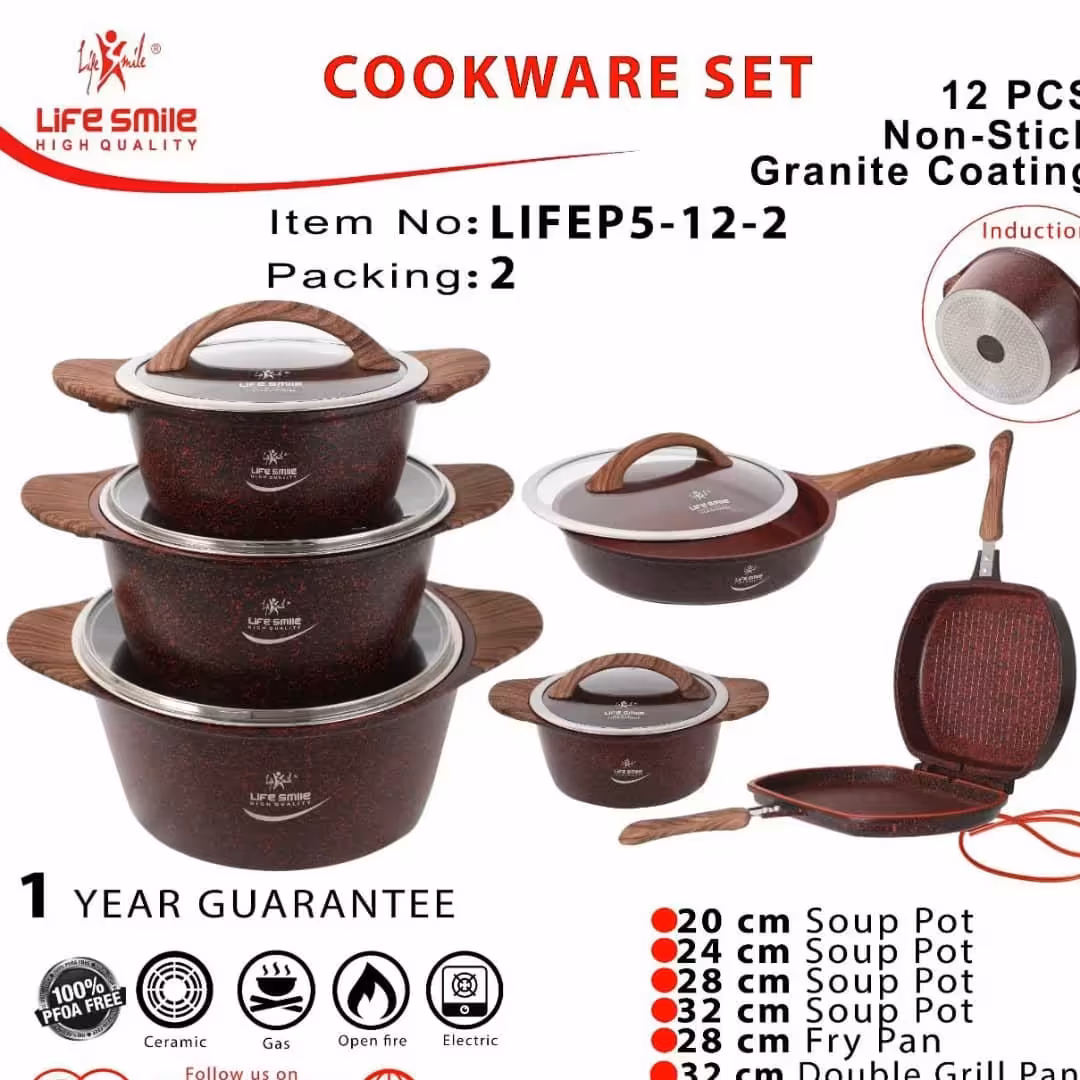 سرویس قابلمه 12 پارچ لایف اسمایل مدل p5 رنگ زرشکی