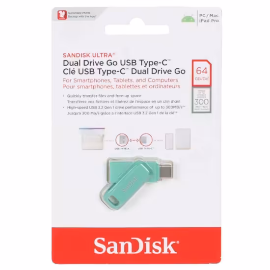 فلش مموری سن دیسک مدل Ultra Dual Drive Go USB Type-C USB3.2 ظرفیت 64 گیگابایت