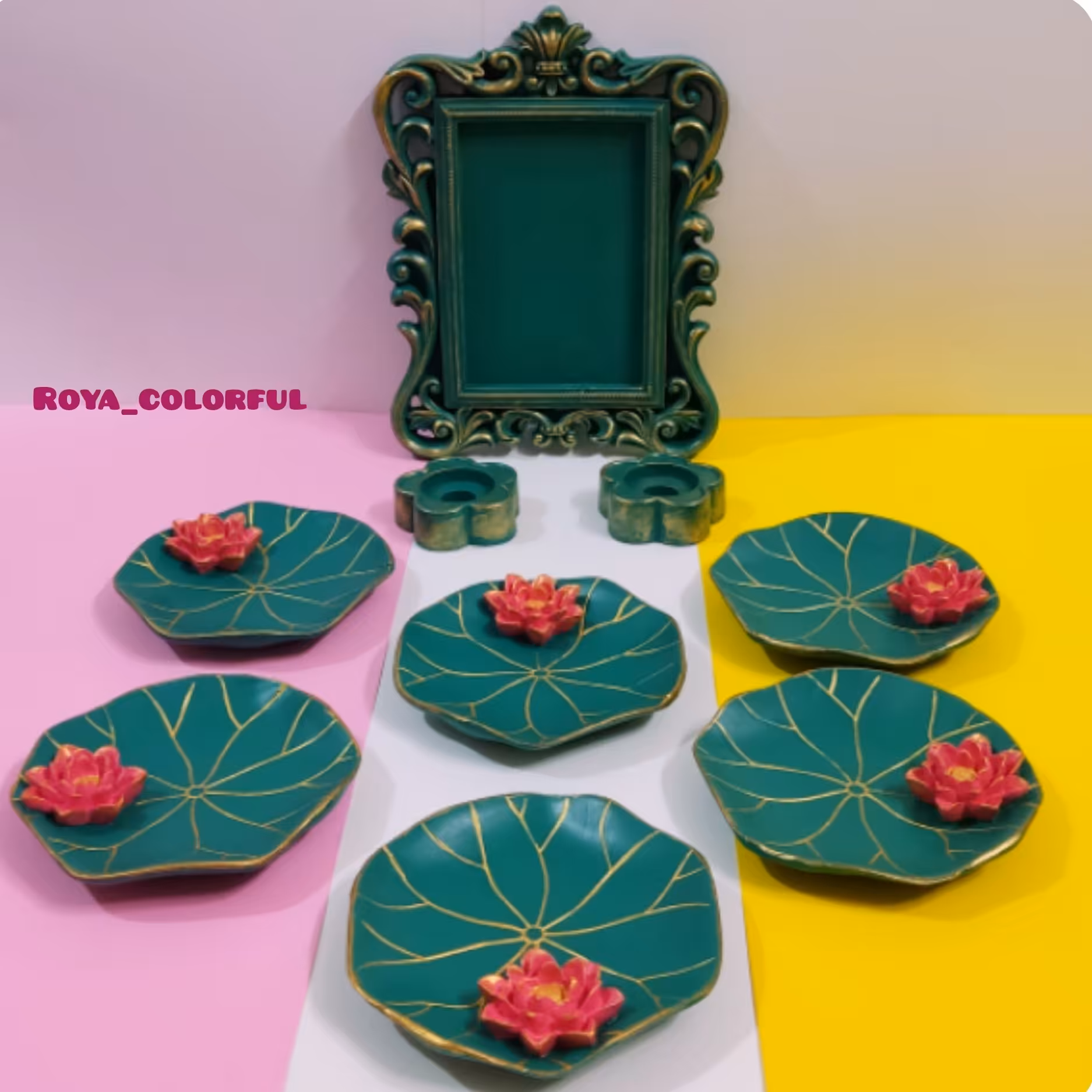 هفت سین گل مرداب آینه پتینه شده سبز دریایی