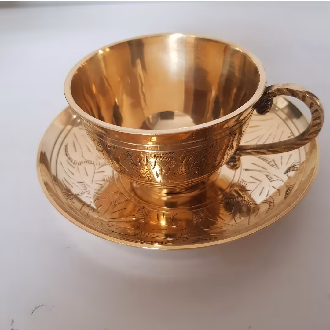  چایخوری برنزی فنجان نعلبکی تک نفره فنجان نعلبکی برنزی چایخوری سایز بزرگتر