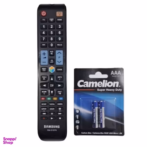 ریموت کنترل تلویزیون سامسونگ مدل RM-D1078 اسمارت به همراه باتری نیم قلمی کملیون