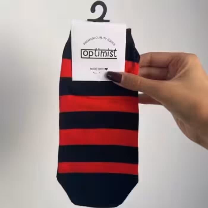 جوراب مچی راه راه قرمز مشکی نخ پنبه فری سایز