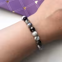 دستبند سنگ عقیق خزه ای آبی سفید سرمه ای بسیار زیبا با بند کشویی