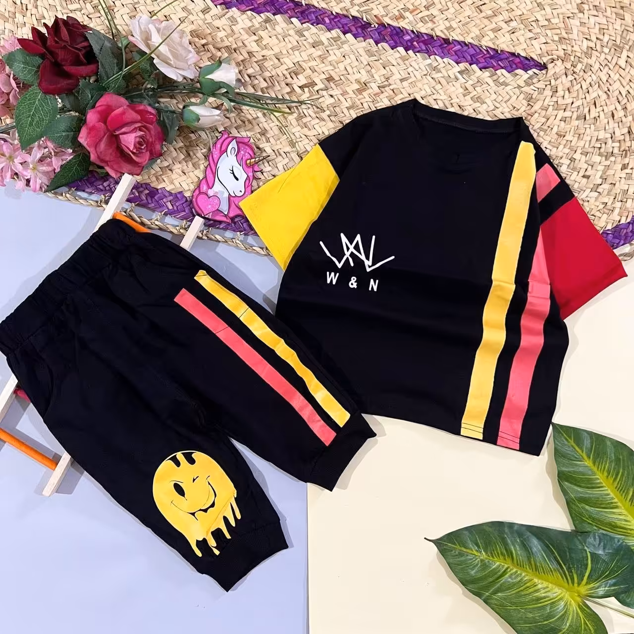 ست تیشرت شلوارک اسپرت آبرنگی استیکر