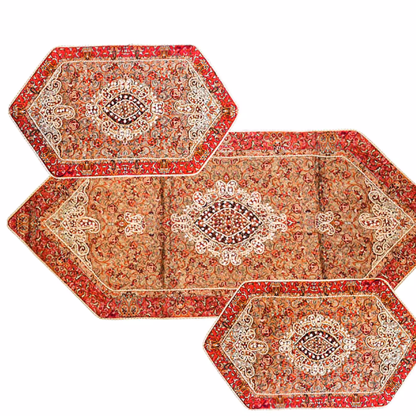 رومیزی 3 تکه ترمه ابریشمی سرمه دوزی شده برند هاشمی کد 04