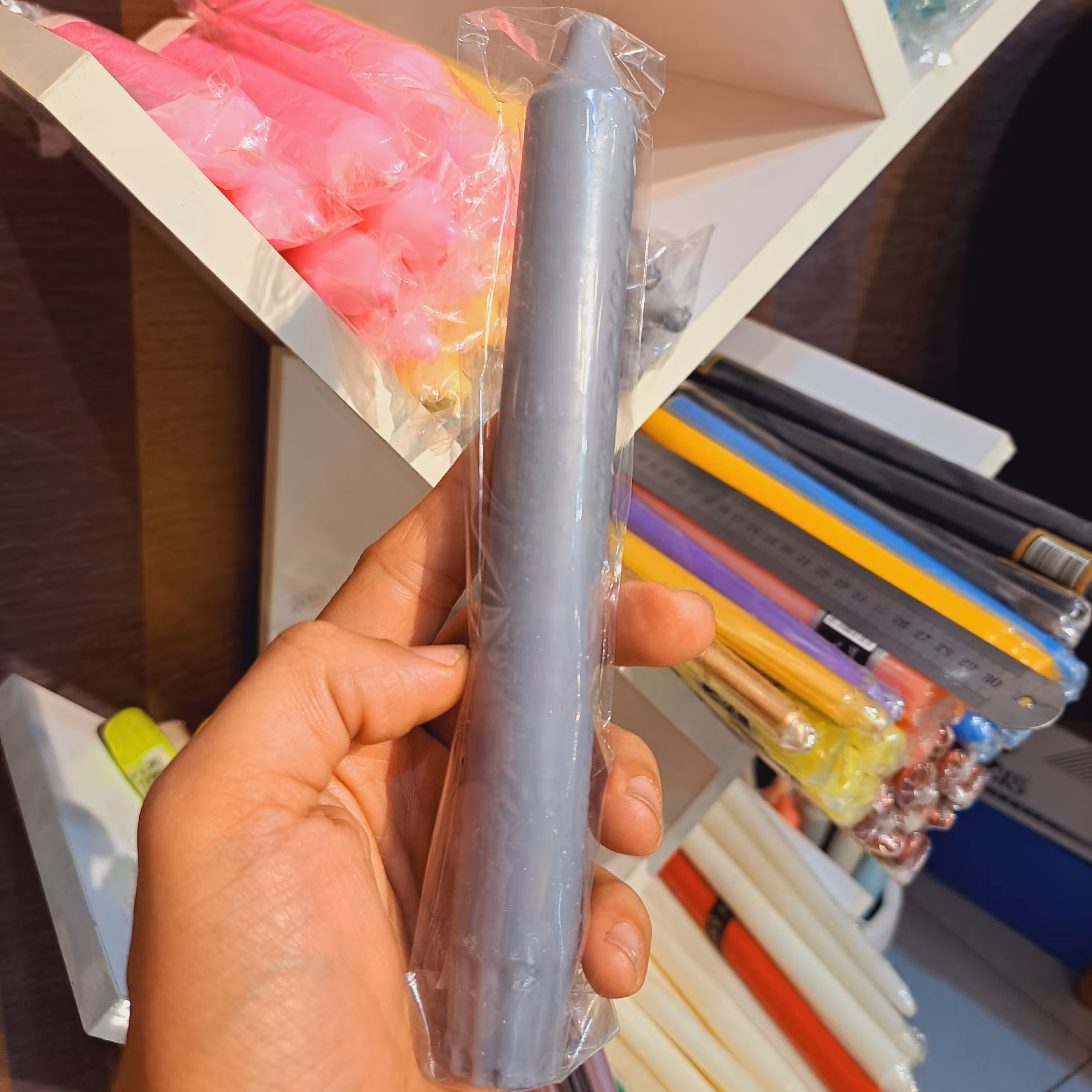 شمع قلمی طوسی 20سانت شمع خوراکی شمع سویا شمع دستساز قلمی شمع بدون اشک شمع بدون دود شمع دستسازشمع تراپی پارافین شمع