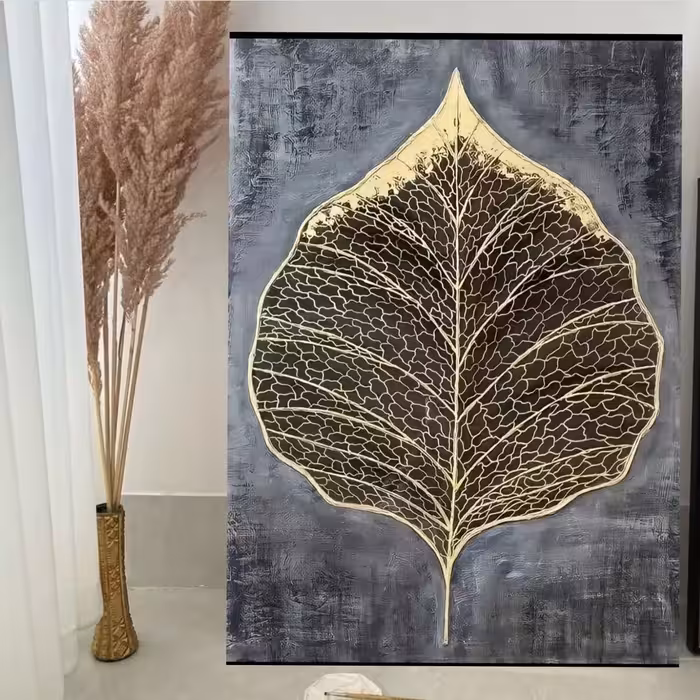 تابلو نقاشی دکوراتیو مدل برگ برجسته و ورق طلا کد 1 