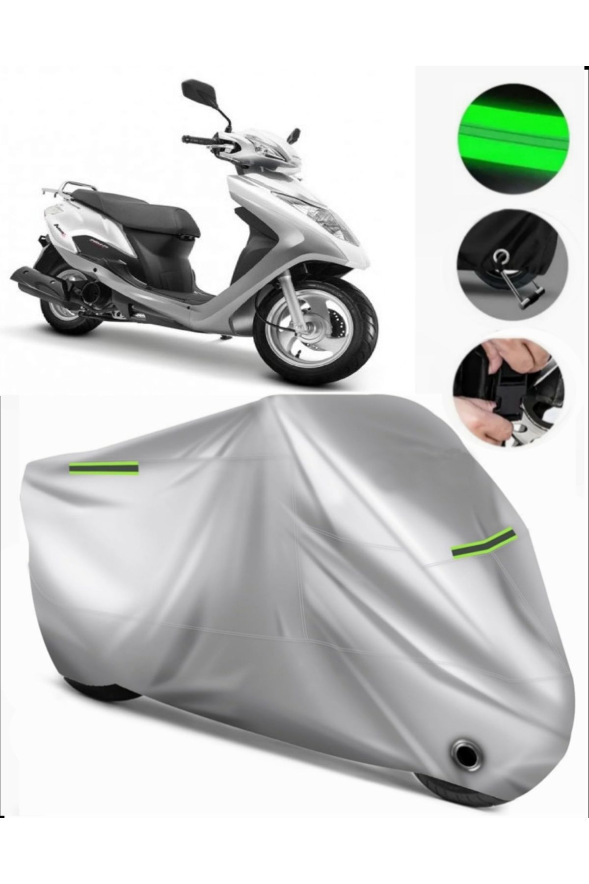 چادر موتورسیکلت خاکستری HONDA ACTAVA S سازگار با برزنت مرمر قفل GRI MotoEn