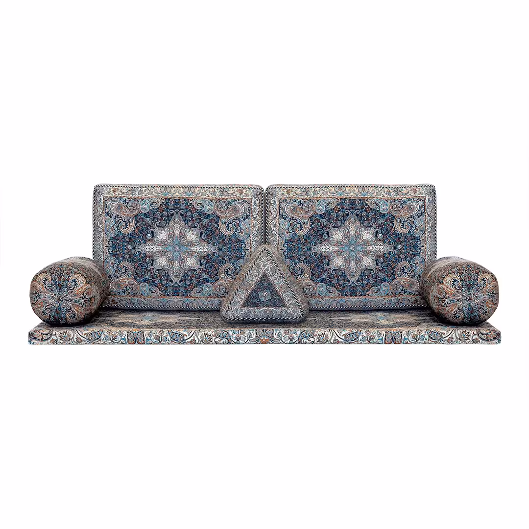 ست 6 تکه پشتی سنتی طرح قاجار سرمه ای 