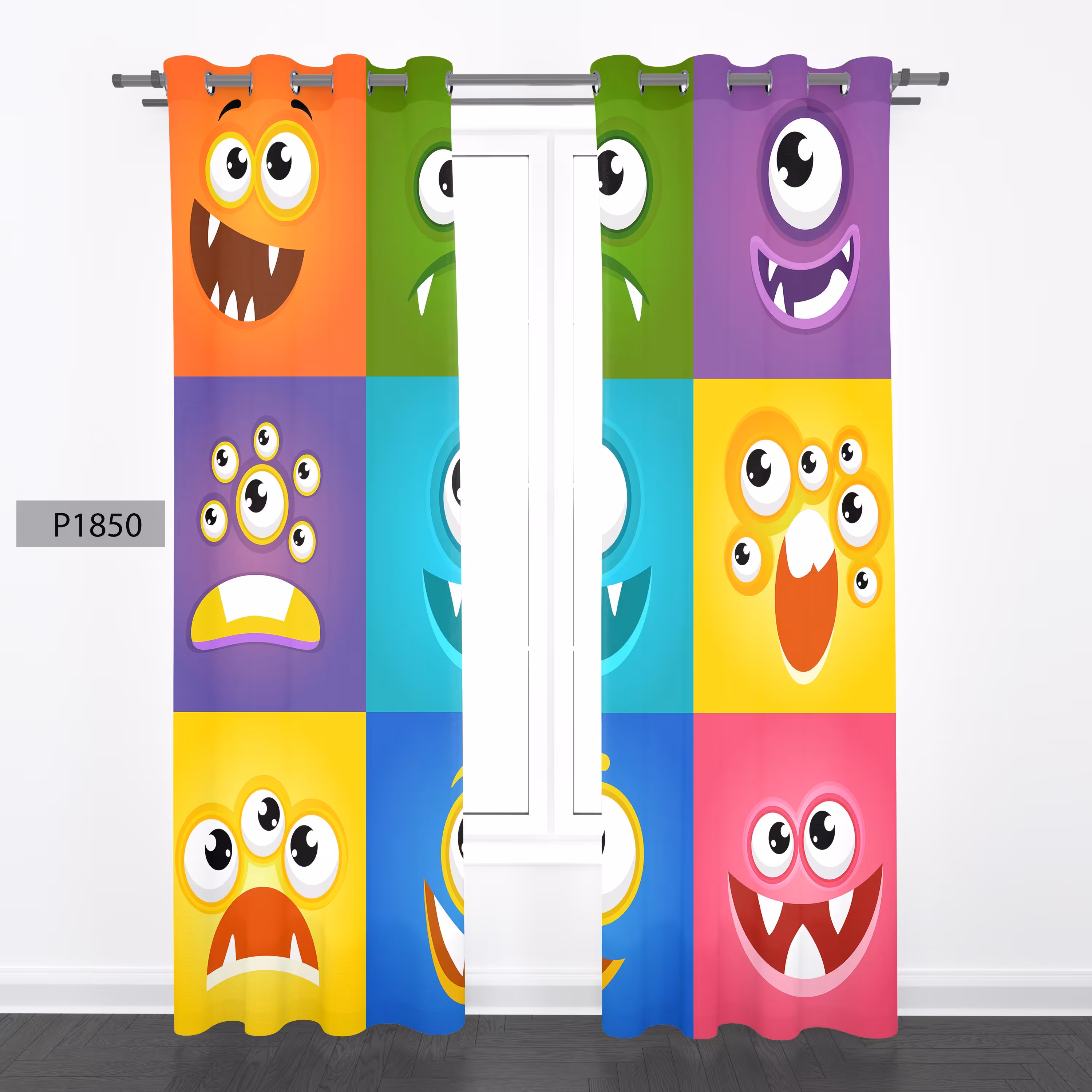 پرده هازان چاپی دو قواره دوخته شده پانچ شده هر قواره عرض 140ارتفاع190کد1850