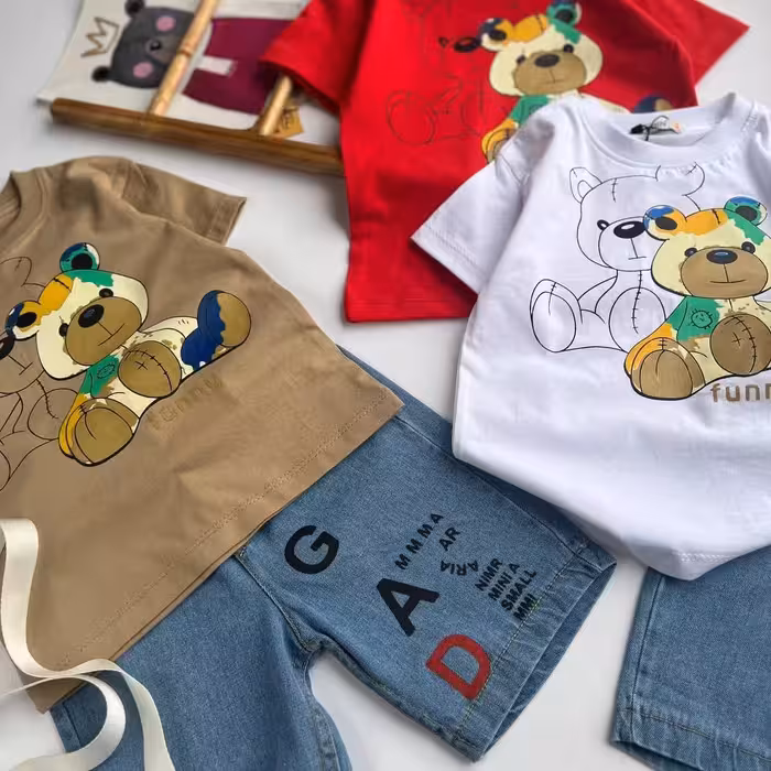 تیشرت و شلوارک  پسرانه طرح خرسی جذاب 