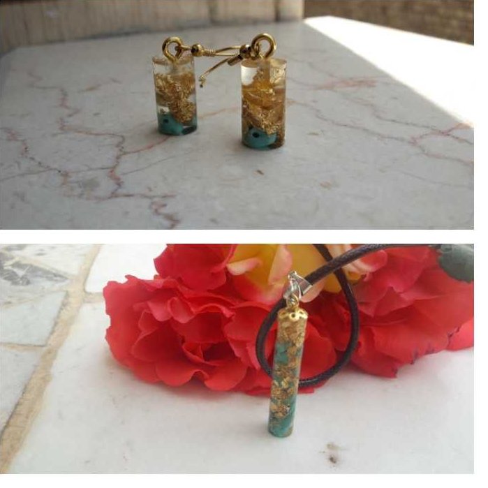 گردنبند و گوشواره استوانه ای رزینی