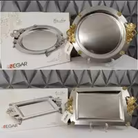 سینی استیل دسته طلایی نگار 