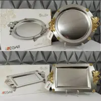 سینی استیل دسته طلایی نگار 