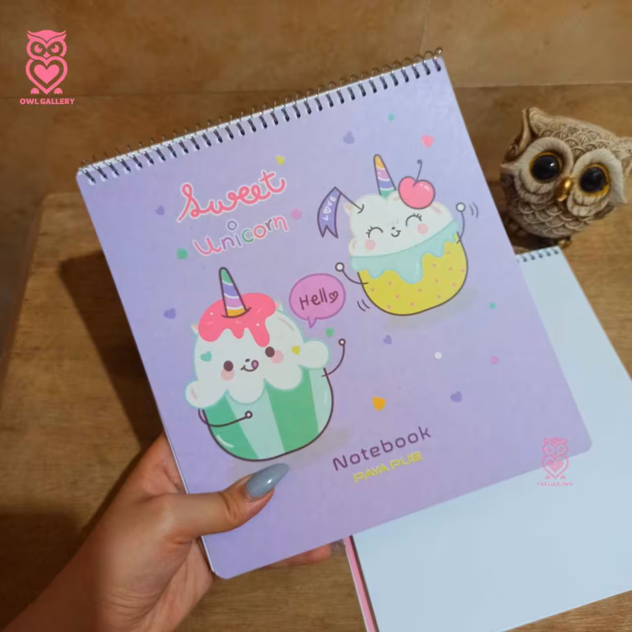 دفتر نقاشی سیمی مربعی فانتزی طرح یونیکورن رنگ بنفش