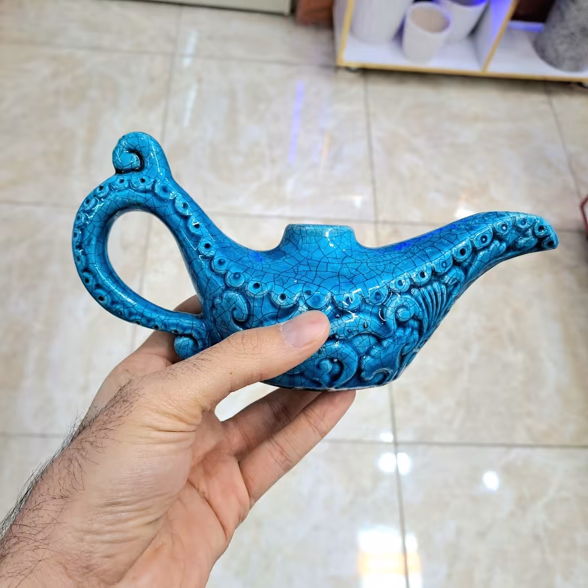 چراغ جادو سرامیک علاءالدین فیروزه ای دکوری