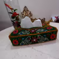 جادستمال کاغذی پته سوزن دوزی رنگ سبز 