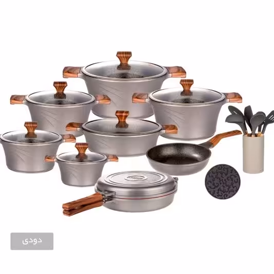 سرویس قابلمه کاندید23پارچه مدل سزار چدن تیتانیوم رنگ دودی (ارسال رایگان فوری)