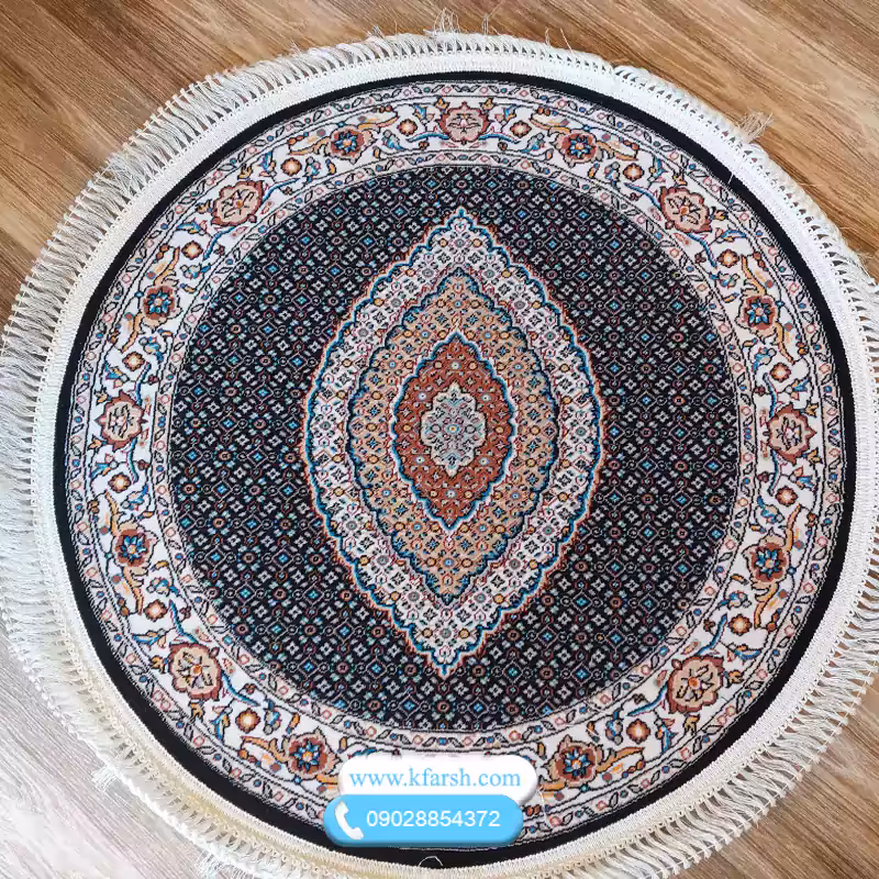 فرش گرد ریزماهی طرح700 سرمه ای