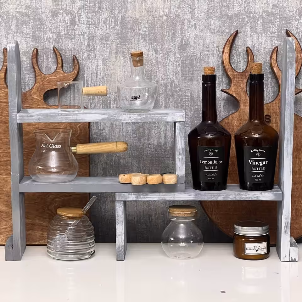 استند دو تکه چوبی ادویه جات رنگ طوسی