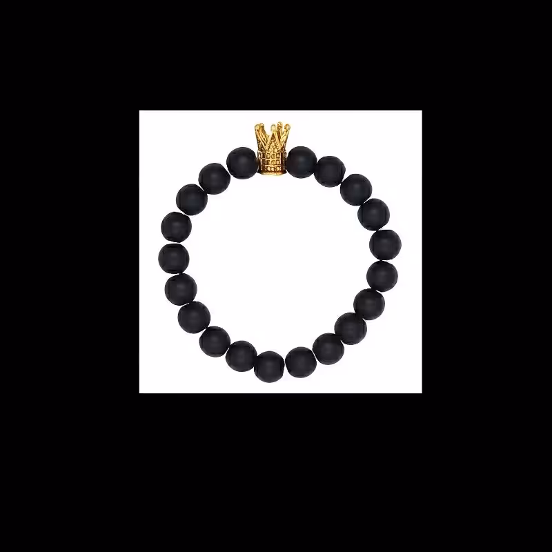 دستبند اونیکس با خرجکار تاج و در دو رنگ مختلف سیاه و سفید