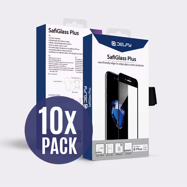 دلفی پک 10 تایی گلس مشکی محافظ صفحه نمایش مدل SafiGlass Plus آیفون 8 پلاس - Hiapple.ir