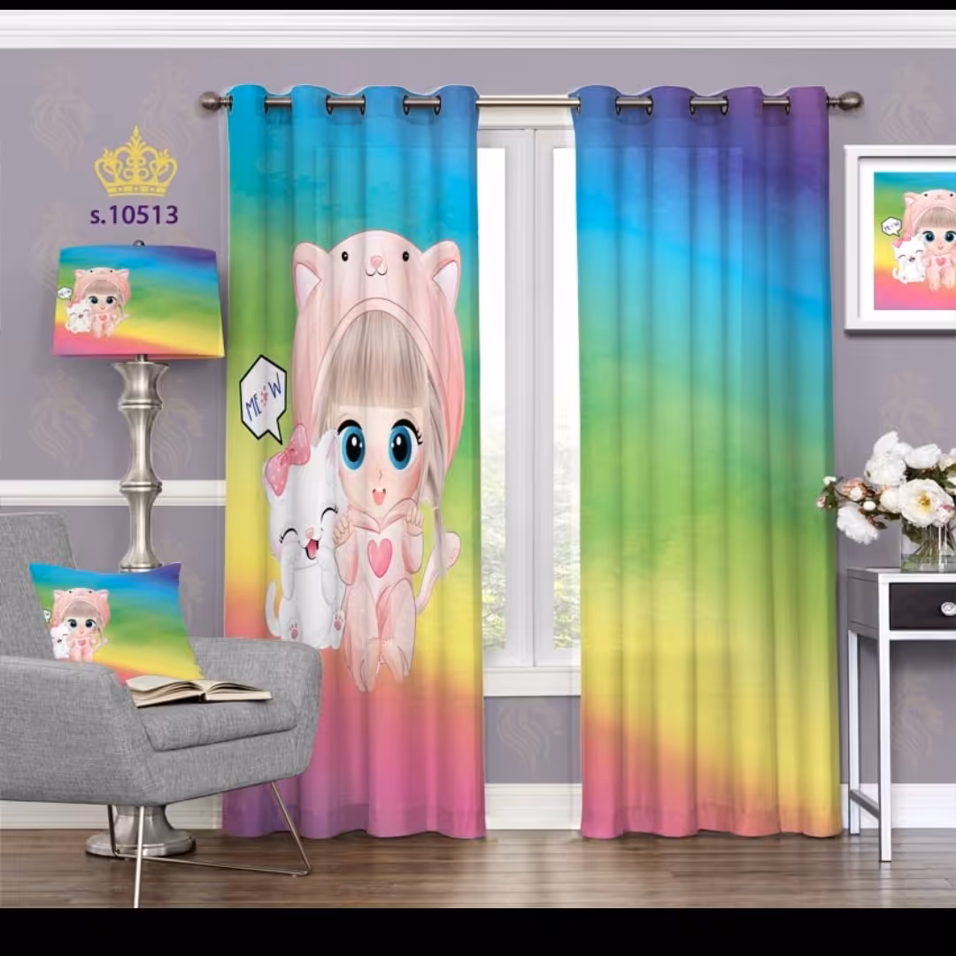 پرده اتاق خواب کودک دو قواره طرح کارتونی کد S10513