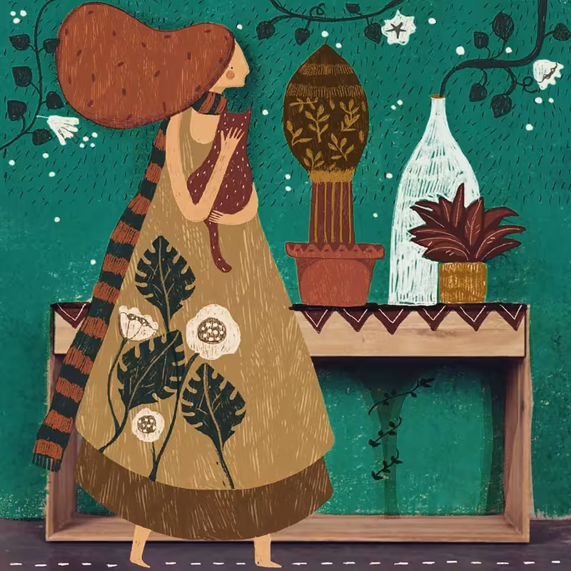 مگنت یخچال طرح دختر و گربه کد wmg337