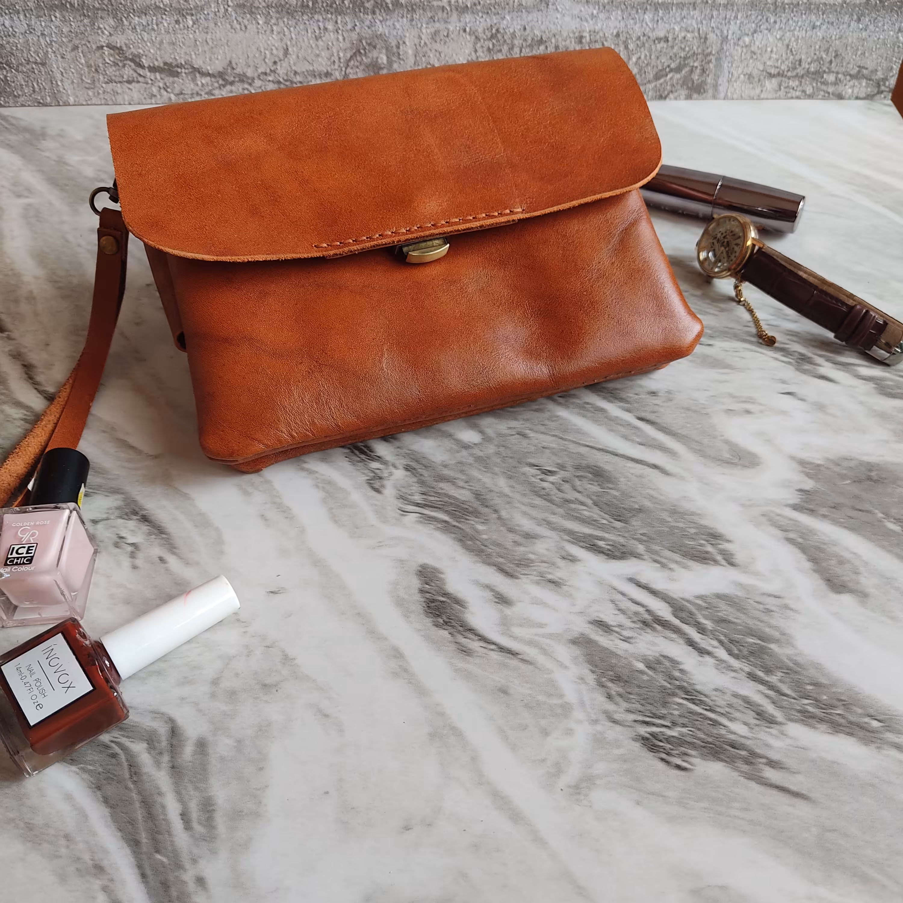 کیف دستی (کلاچ) چرم گاوی طبیعی دست دوز