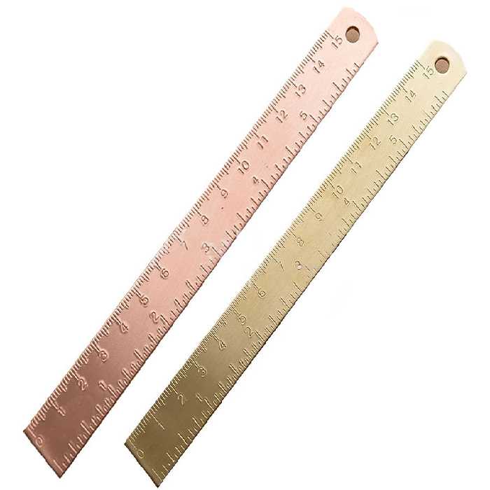 خط کش فلزی 15 سانتی متری دانشجویی ruler 15 cm thick copper brass student stationery