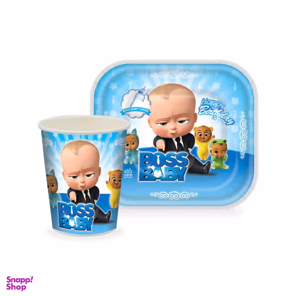 بشقاب و لیوان یکبار مصرف مدل بچه رییس مجموعه 24 عددی