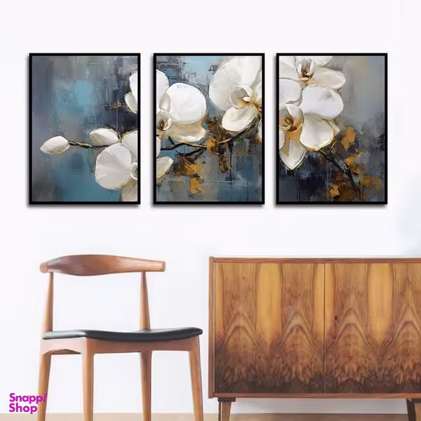 تابلو بکلیت طرح نقاشی مدرن رنگ روغن گل ارکیده مدل B-1619 مجموعه 3 عددی