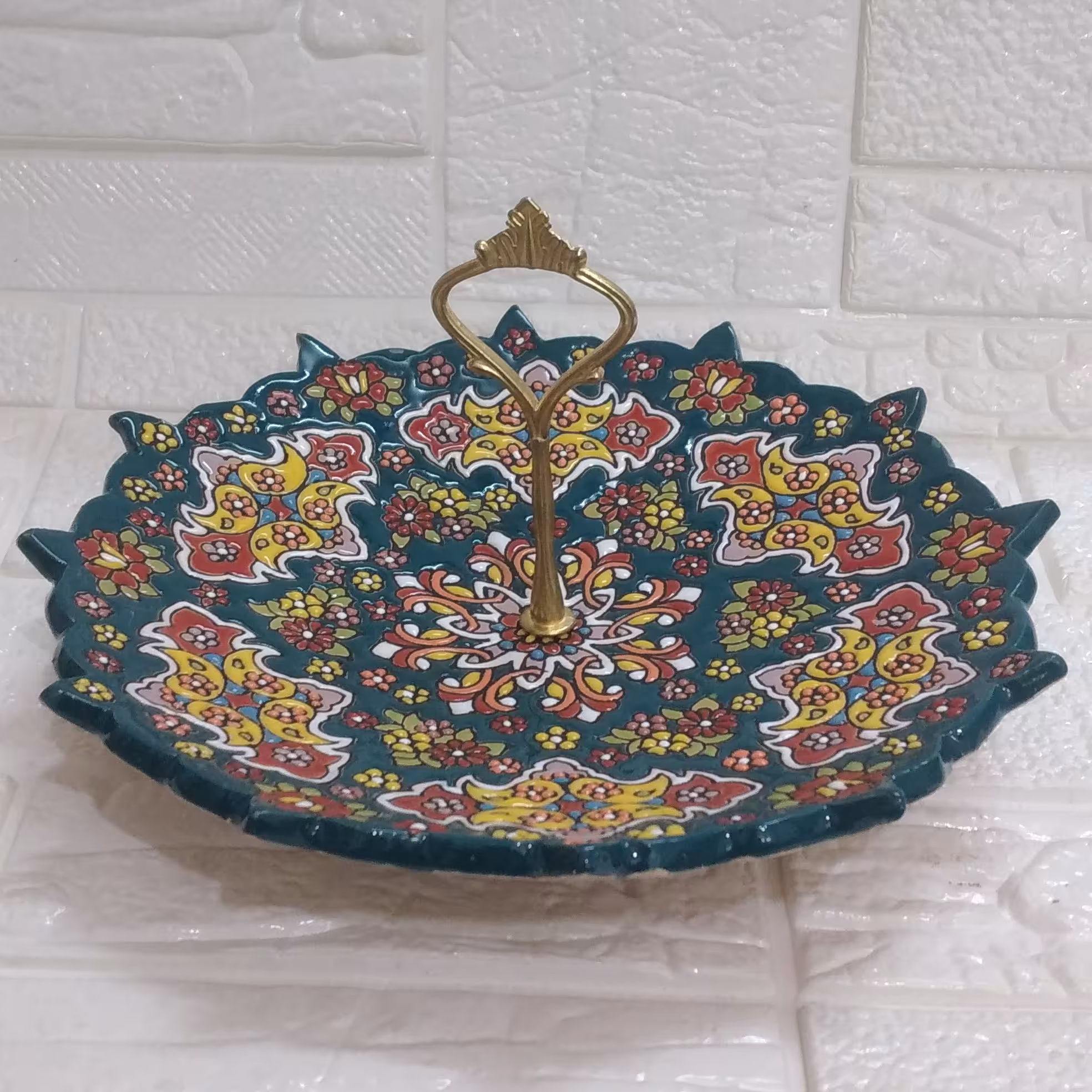 شیرینی خوری تک دسته میناکاری  لعاب برجسته