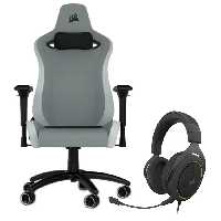 صندلی گیمینگ کورسیر TC200 Soft Fabric-Light Grey/White به همراه هدست گیمینگ کورسیر