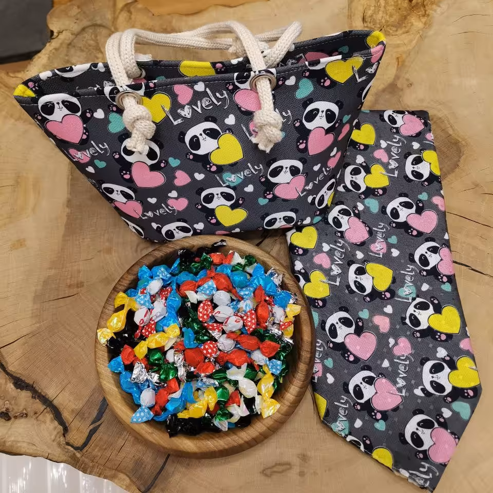 ست کیف و شال فانتزی عروسکی بچه گانه جنس هازان سبک و قابل شسته شو پاندا