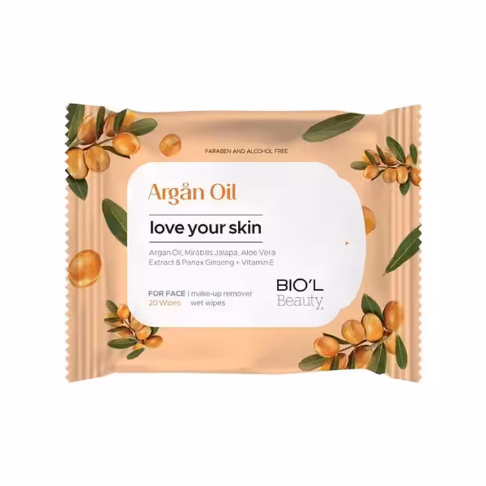 دستمال مرطوب بیول مدل Argan Oil مخصوص پوست های خشک و حساس بسته 20 عدد