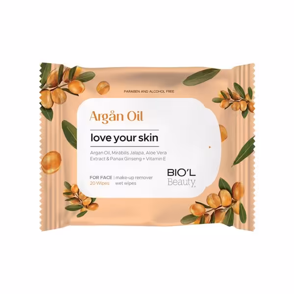 دستمال مرطوب بیول مدل Argan Oil مخصوص پوست های خشک و حساس بسته 20 عدد