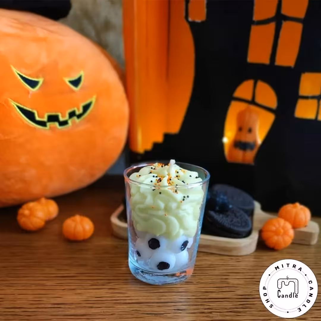 شمع لیوانی هالووین دسر زرد