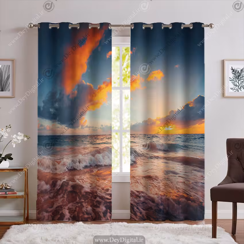 پرده پانچ سه بعدی طرح غروب دریا PK-6496