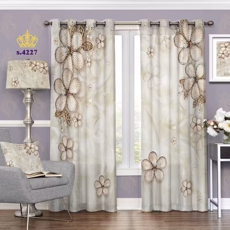 پرده پذیرایی دو قواره طرح گل  سه بعدی کد S4227
