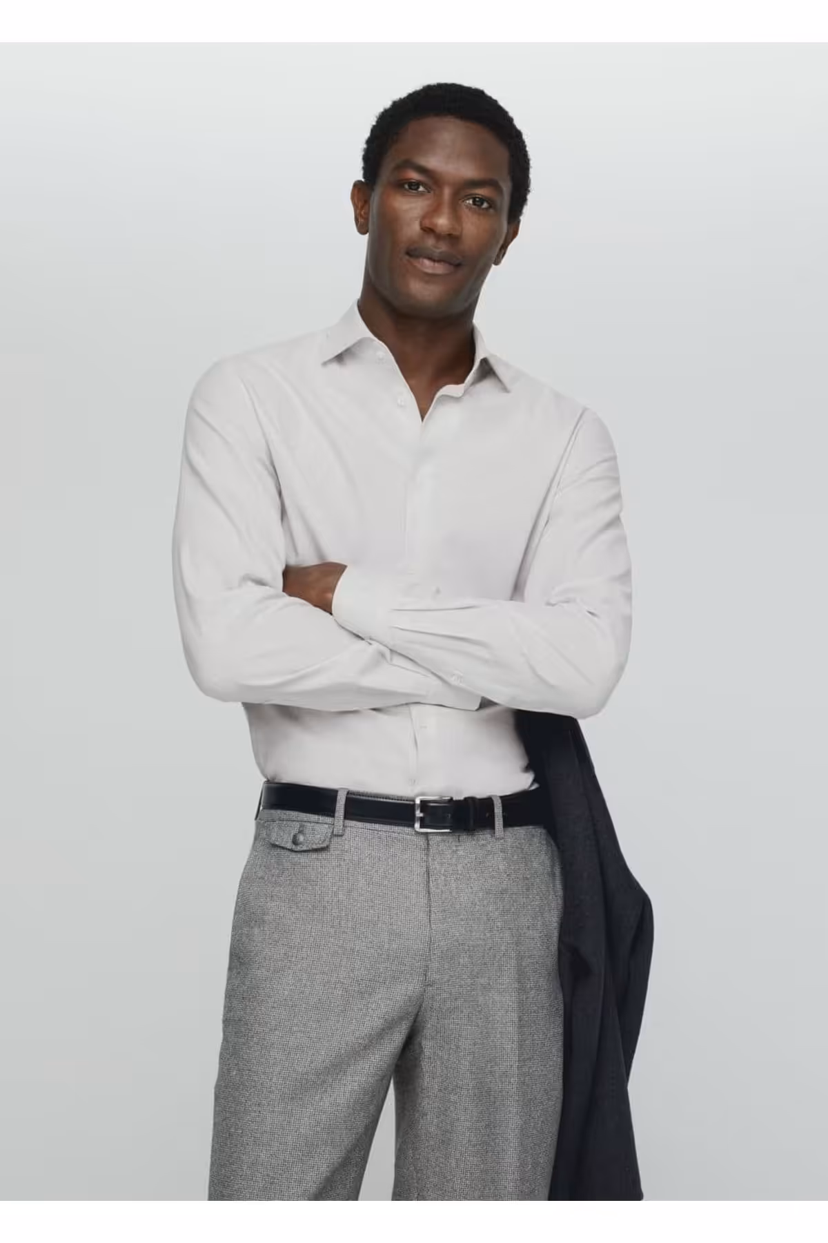 پیراهن / بلوز دکمه دار خاکستری مردانه 100 ٪ پنبه اورجینال MANGO Man