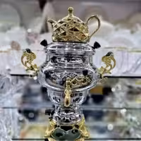 سماور گازی سه کاره آزمایش 6لیتر بدنه برنج مدل پلاس درجه یک 1 سال ضمانت