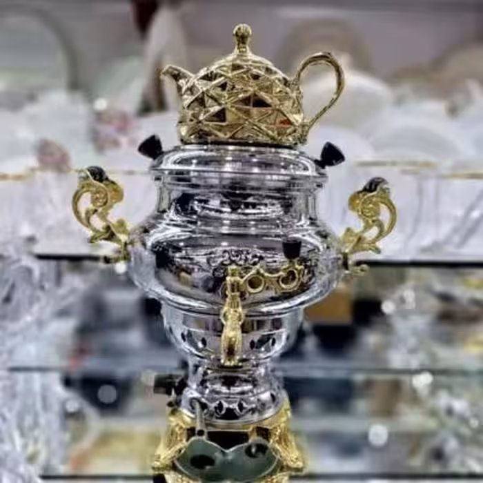 سماور گازی سه کاره آزمایش 6لیتر بدنه برنج مدل پلاس درجه یک 1 سال ضمانت