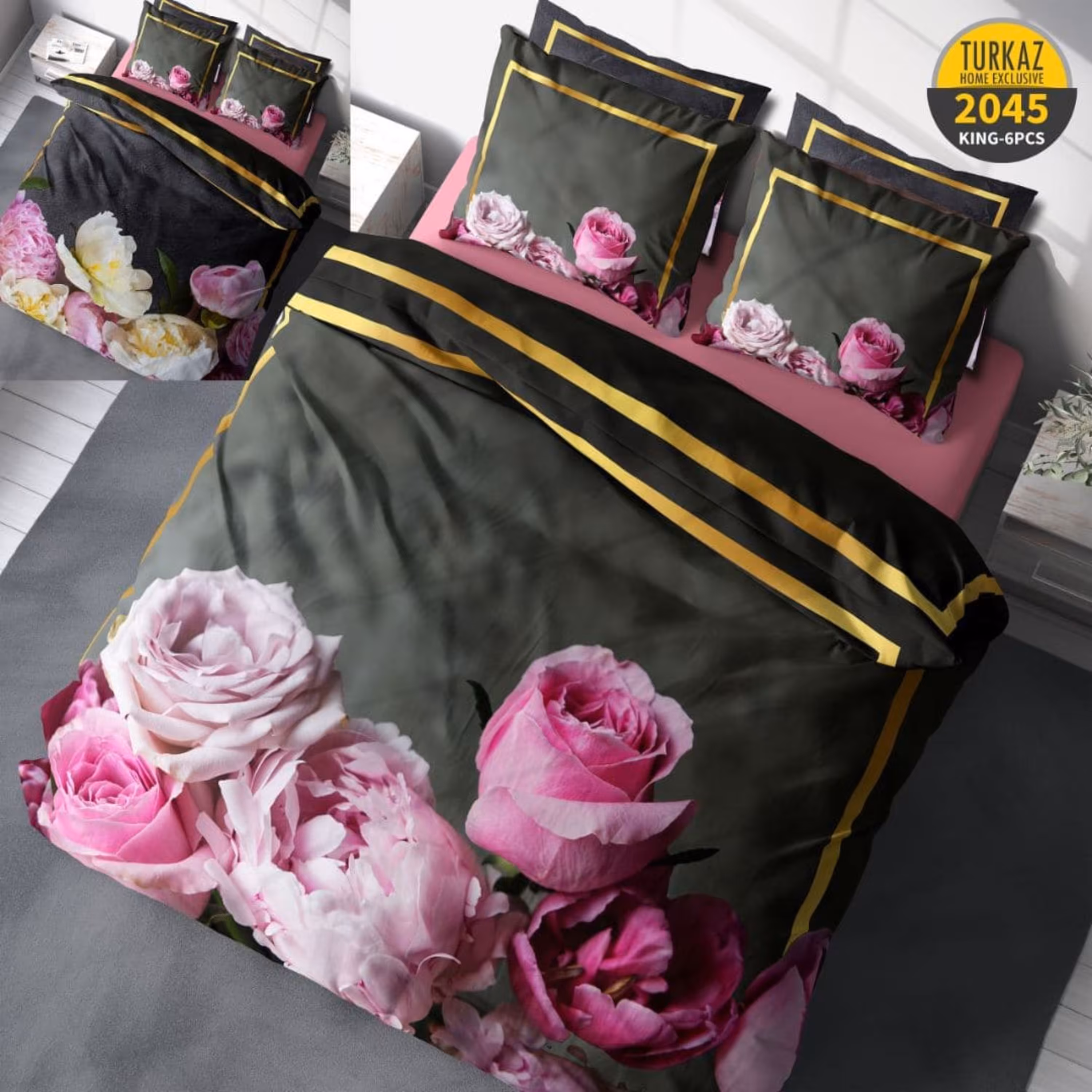 سرویس لحاف روتختی 2 نفره چاپی تنسل برند ترکاز(Turkaz) کد 2045