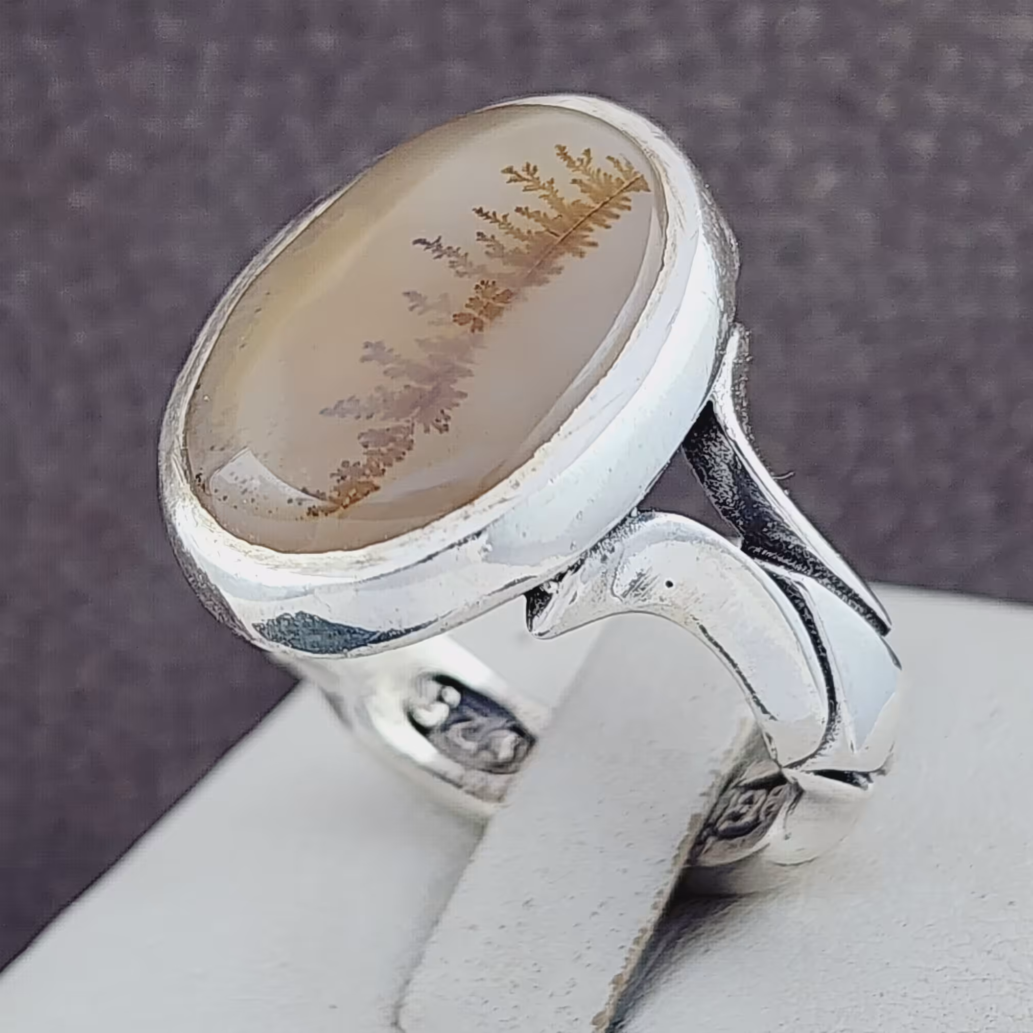 نگین شجر زیبا اصل و معدنی بارکاب نقره ساده و زیبا مردانه